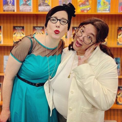 Gail Carriger Piper Drake silly faces booktour turquoise